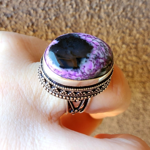 New Unique Dendritic Opal 925 Silver Ring. - Picture 10 of 11